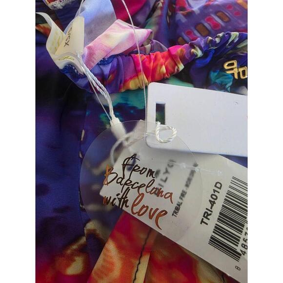 NWT PilyQ Tribal Fire Nori Dress Colorful Halter Neck Asymmetric Hem XS/S - Picture 10 of 11